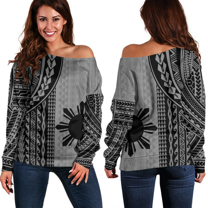 Philippines Filipinos Off Shoulder Sweatshirt Polynesian Tattoo