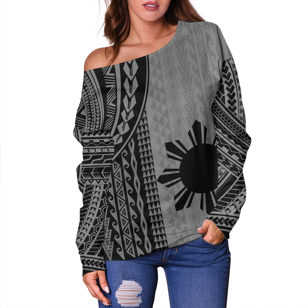 Philippines Filipinos Off Shoulder Sweatshirt Polynesian Tattoo