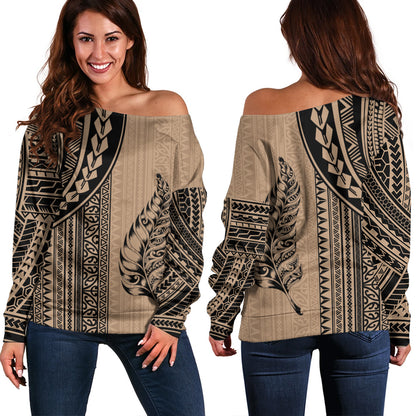New Zealand Off Shoulder Sweatshirt Polynesian Tattoo