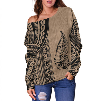 New Zealand Off Shoulder Sweatshirt Polynesian Tattoo