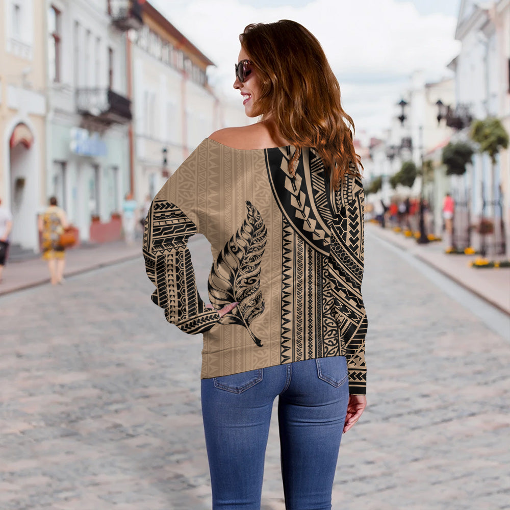 New Zealand Off Shoulder Sweatshirt Polynesian Tattoo