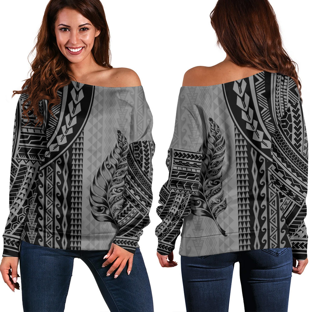 New Zealand Off Shoulder Sweatshirt Polynesian Tattoo