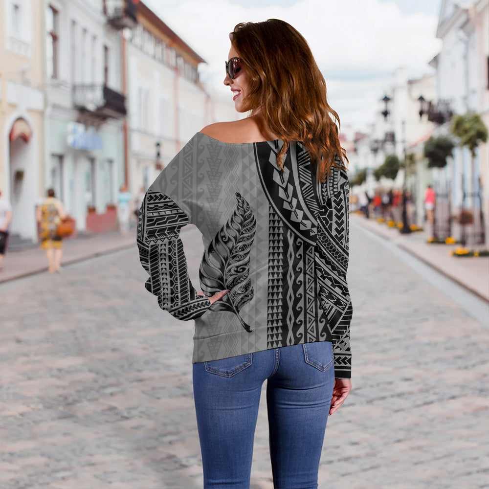 New Zealand Off Shoulder Sweatshirt Polynesian Tattoo