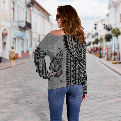 New Zealand Off Shoulder Sweatshirt Polynesian Tattoo