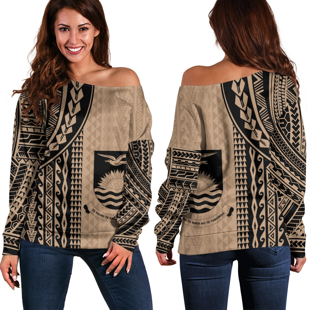 Kiribati Off Shoulder Sweatshirt Polynesian Tattoo