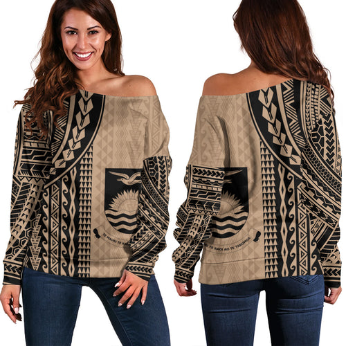 Kiribati Off Shoulder Sweatshirt Polynesian Tattoo