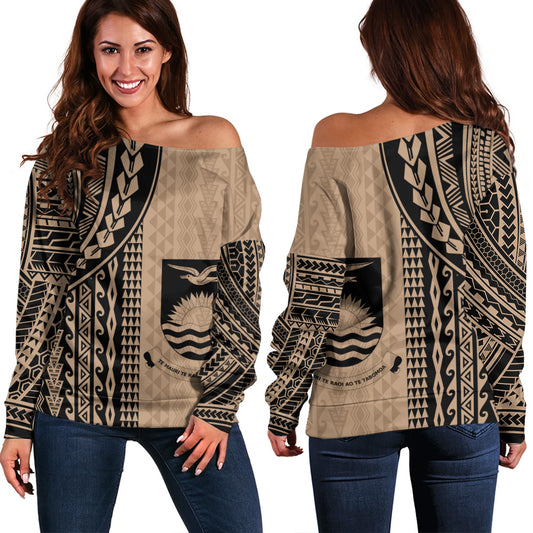 Kiribati Off Shoulder Sweatshirt Polynesian Tattoo