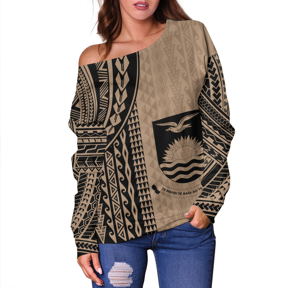 Kiribati Off Shoulder Sweatshirt Polynesian Tattoo