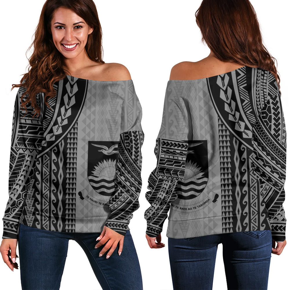 Kiribati Off Shoulder Sweatshirt Polynesian Tattoo