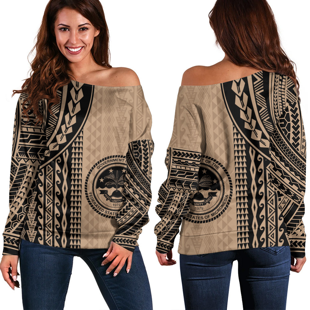 Federated States Of Micronesia Off Shoulder Sweatshirt Polynesian Tattoo