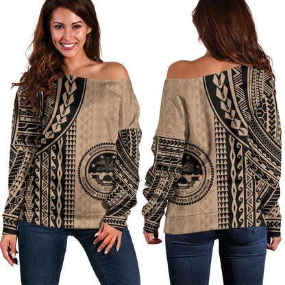 Federated States Of Micronesia Off Shoulder Sweatshirt Polynesian Tattoo