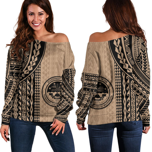 Federated States Of Micronesia Off Shoulder Sweatshirt Polynesian Tattoo