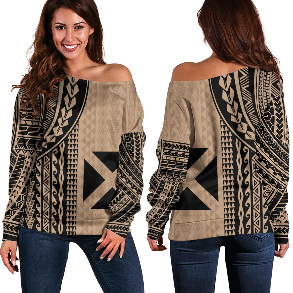 Wallis And Futuna Off Shoulder Sweatshirt Polynesian Tattoo