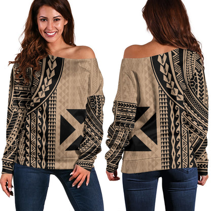 Wallis And Futuna Off Shoulder Sweatshirt Polynesian Tattoo