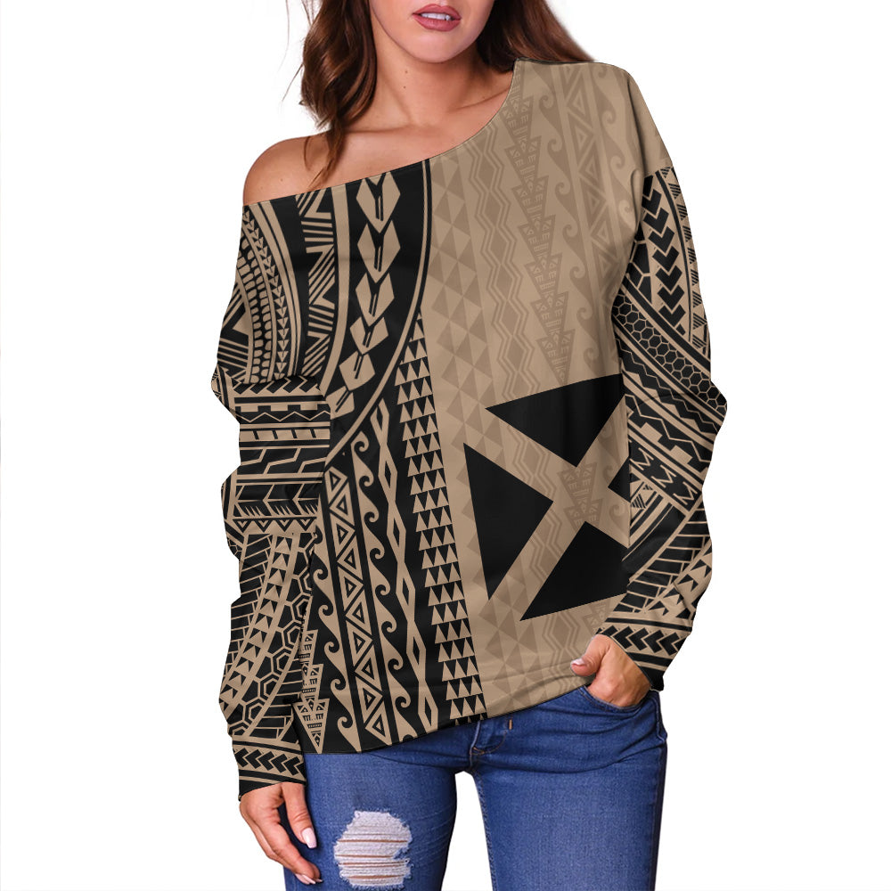 Wallis And Futuna Off Shoulder Sweatshirt Polynesian Tattoo