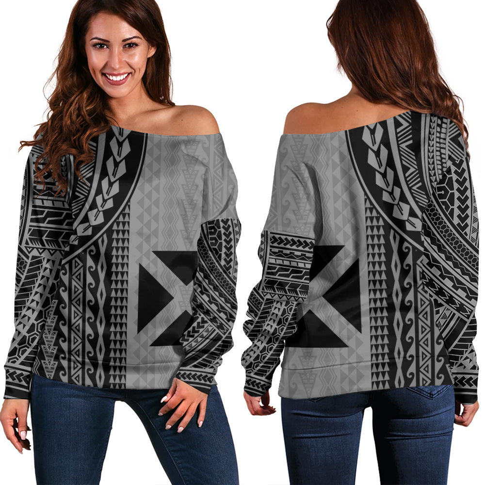 Wallis And Futuna Off Shoulder Sweatshirt Polynesian Tattoo