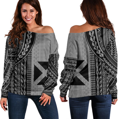 Wallis And Futuna Off Shoulder Sweatshirt Polynesian Tattoo
