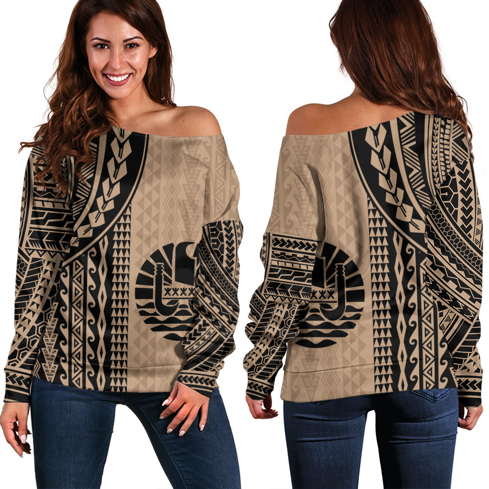 Tahiti Off Shoulder Sweatshirt Polynesian Tattoo