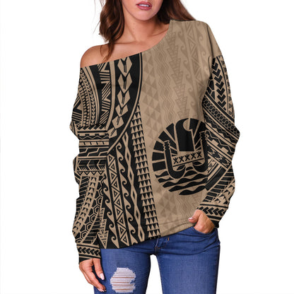 Tahiti Off Shoulder Sweatshirt Polynesian Tattoo
