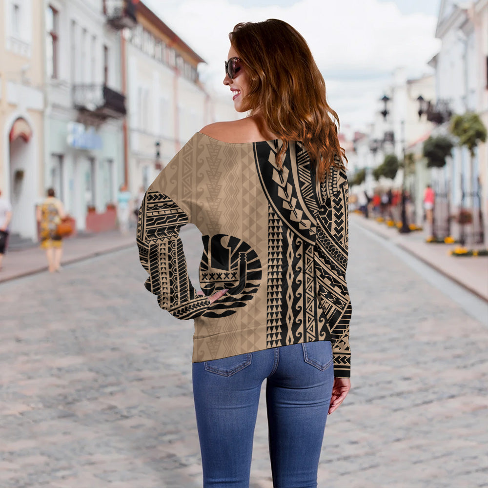 Tahiti Off Shoulder Sweatshirt Polynesian Tattoo