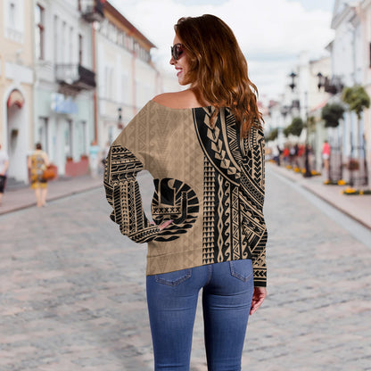 Tahiti Off Shoulder Sweatshirt Polynesian Tattoo
