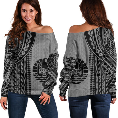 Tahiti Off Shoulder Sweatshirt Polynesian Tattoo