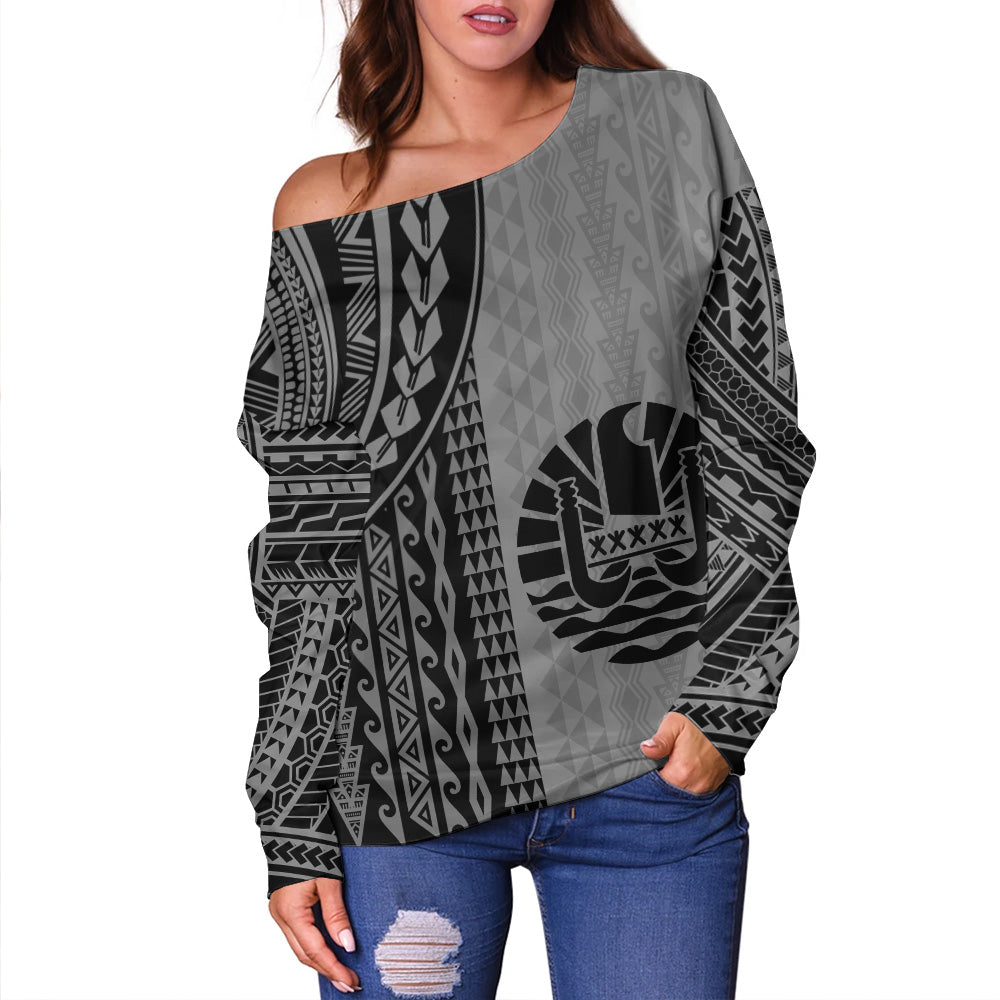 Tahiti Off Shoulder Sweatshirt Polynesian Tattoo