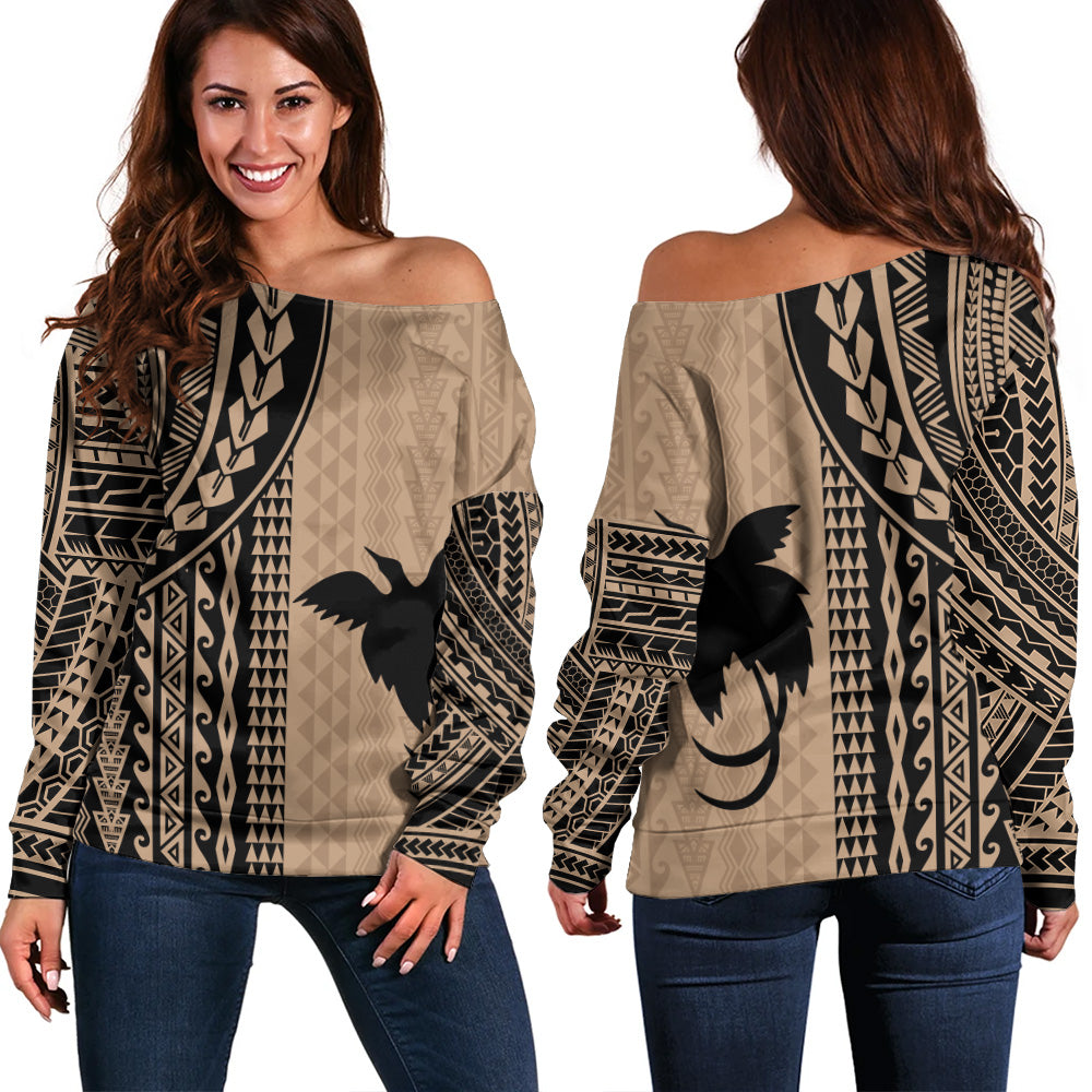 Papua New Guinea Off Shoulder Sweatshirt Polynesian Tattoo