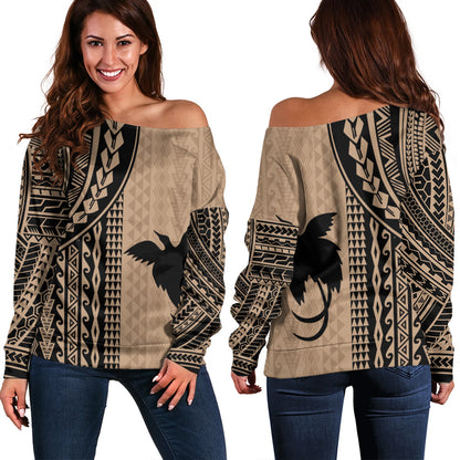 Papua New Guinea Off Shoulder Sweatshirt Polynesian Tattoo