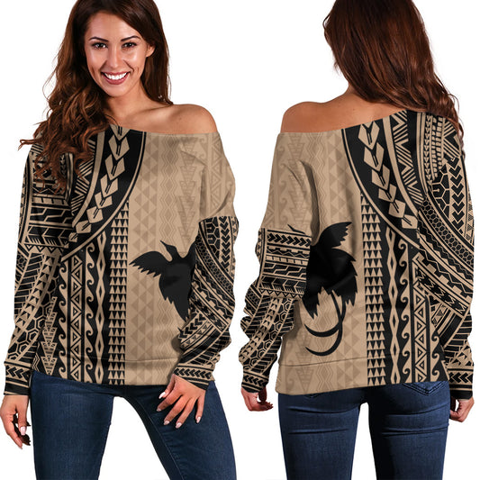Papua New Guinea Off Shoulder Sweatshirt Polynesian Tattoo