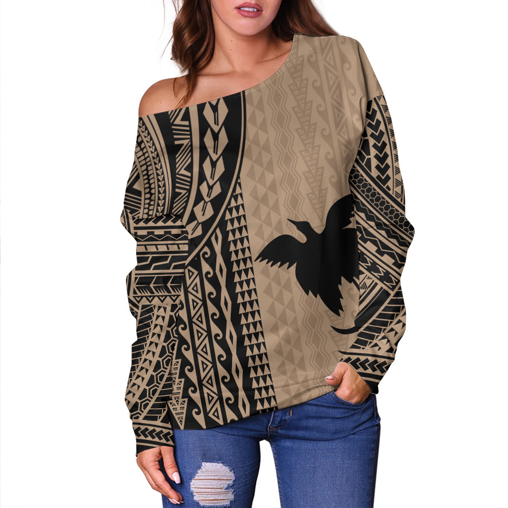 Papua New Guinea Off Shoulder Sweatshirt Polynesian Tattoo