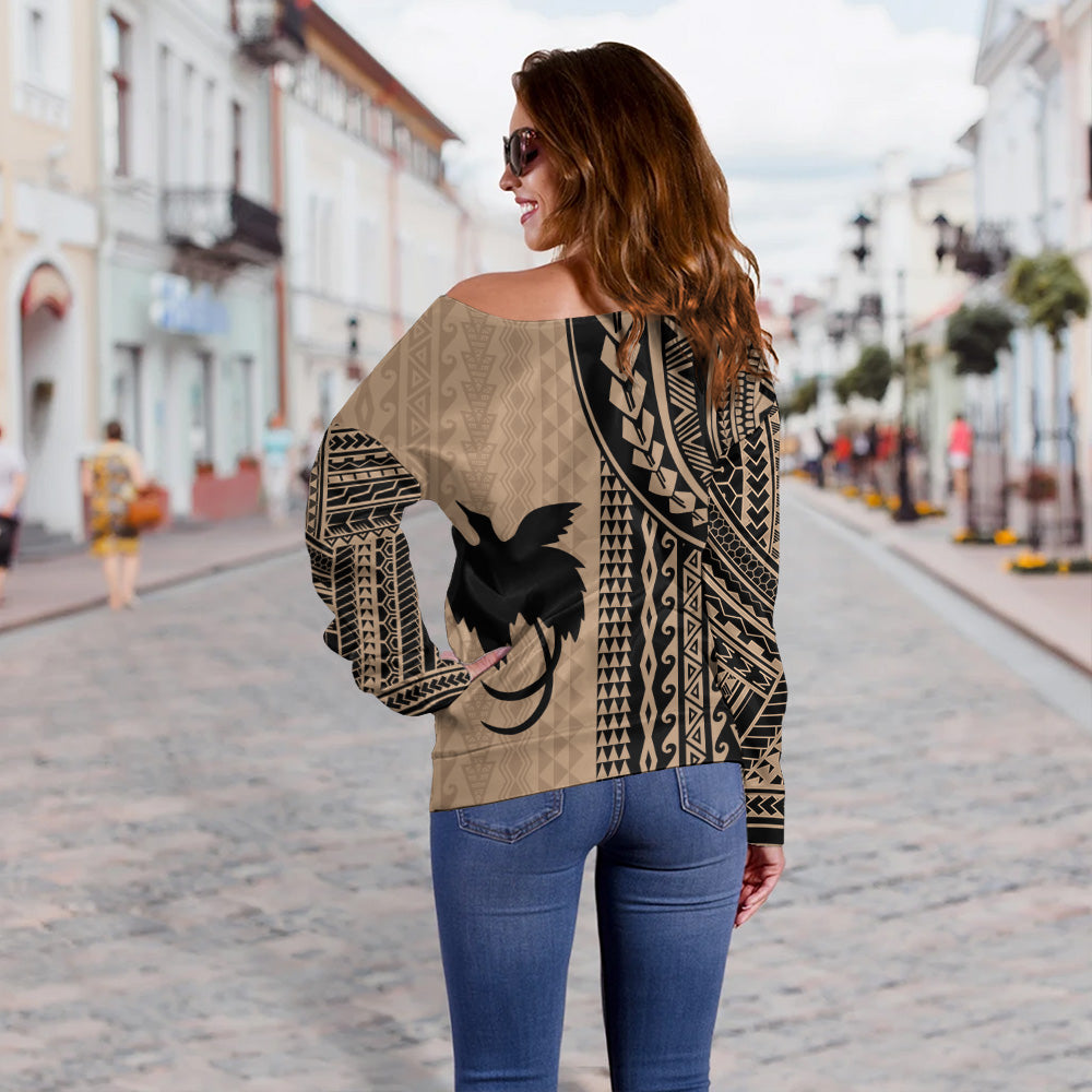 Papua New Guinea Off Shoulder Sweatshirt Polynesian Tattoo