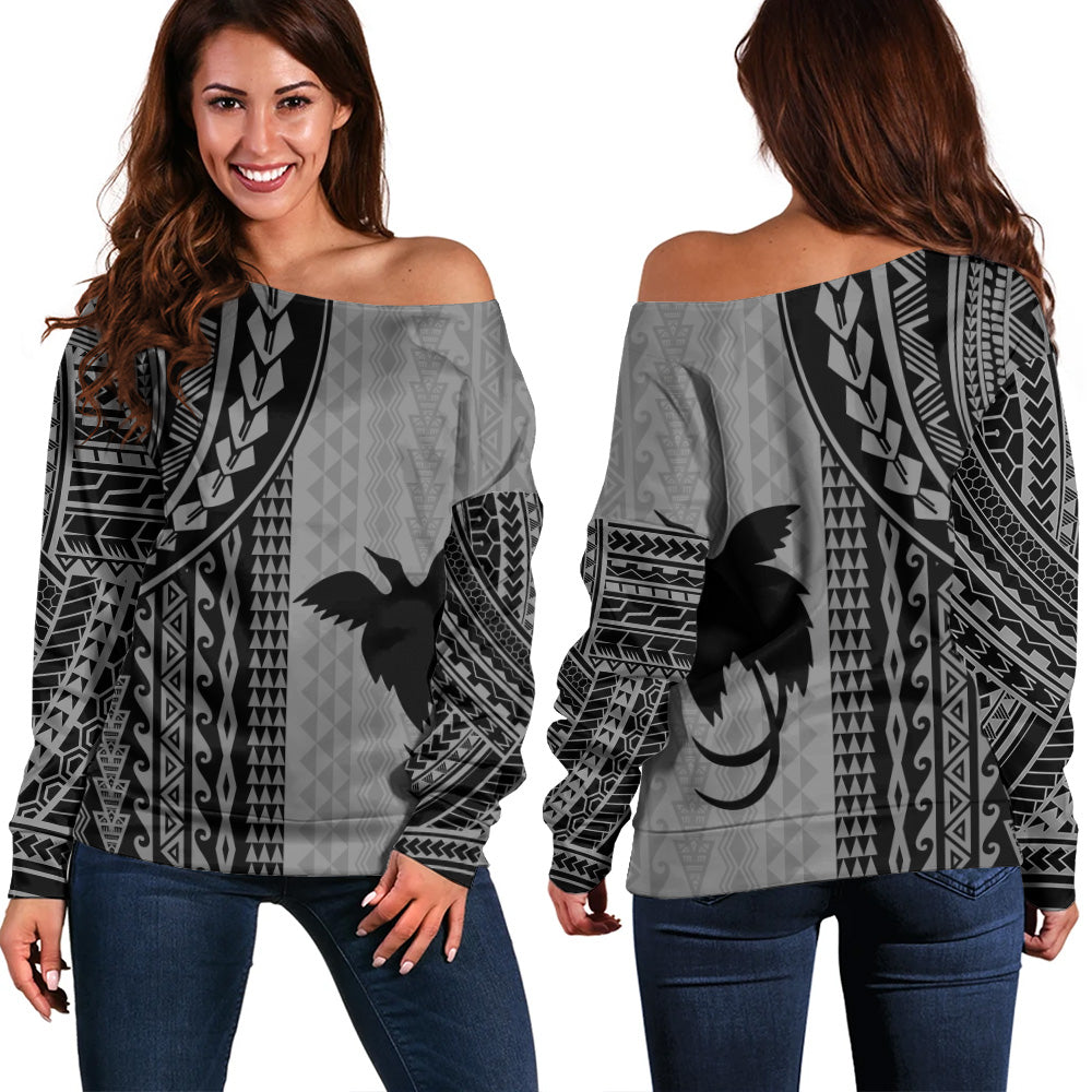 Papua New Guinea Off Shoulder Sweatshirt Polynesian Tattoo