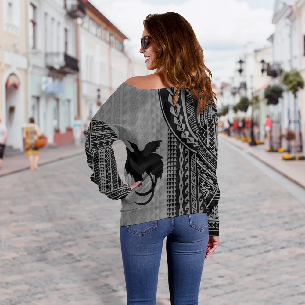 Papua New Guinea Off Shoulder Sweatshirt Polynesian Tattoo
