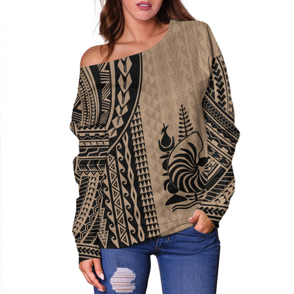 New Caledonia Off Shoulder Sweatshirt Polynesian Tattoo