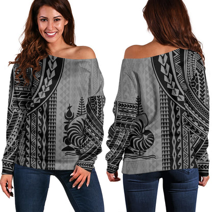 New Caledonia Off Shoulder Sweatshirt Polynesian Tattoo