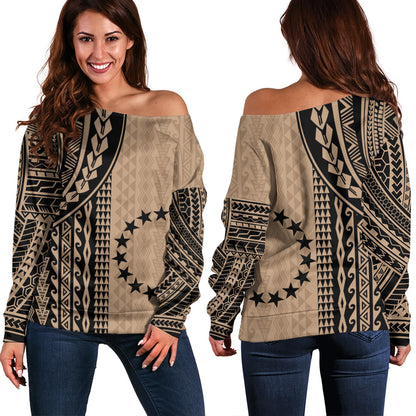 Cook Islands Off Shoulder Sweatshirt Polynesian Tattoo