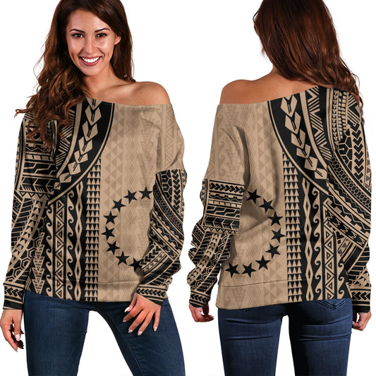 Cook Islands Off Shoulder Sweatshirt Polynesian Tattoo