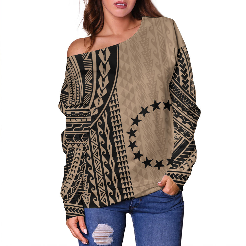 Cook Islands Off Shoulder Sweatshirt Polynesian Tattoo