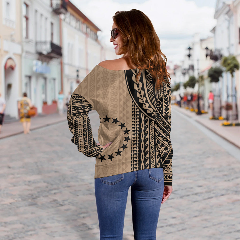 Cook Islands Off Shoulder Sweatshirt Polynesian Tattoo