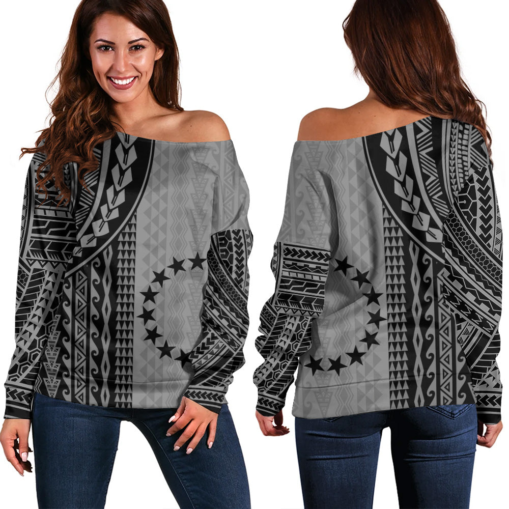 Cook Islands Off Shoulder Sweatshirt Polynesian Tattoo