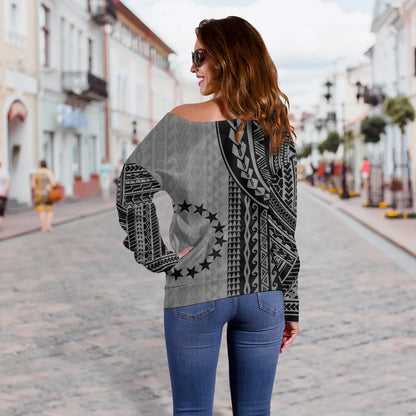 Cook Islands Off Shoulder Sweatshirt Polynesian Tattoo