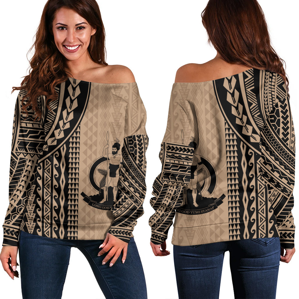 Vanuatu Off Shoulder Sweatshirt Polynesian Tattoo