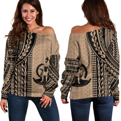 Vanuatu Off Shoulder Sweatshirt Polynesian Tattoo