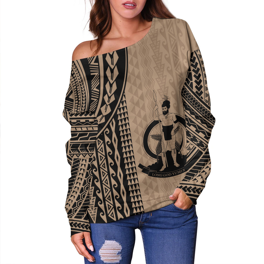 Vanuatu Off Shoulder Sweatshirt Polynesian Tattoo