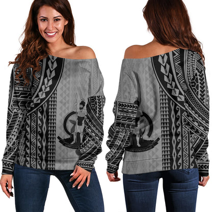 Vanuatu Off Shoulder Sweatshirt Polynesian Tattoo