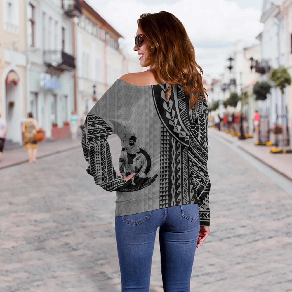 Vanuatu Off Shoulder Sweatshirt Polynesian Tattoo