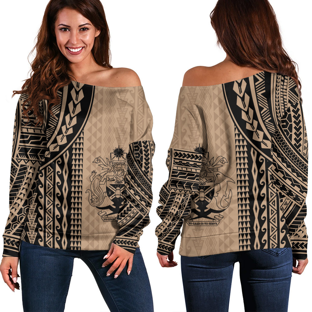 Solomon Islands Off Shoulder Sweatshirt Polynesian Tattoo