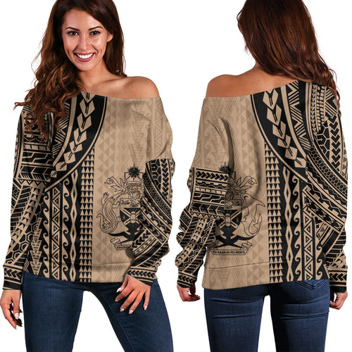 Solomon Islands Off Shoulder Sweatshirt Polynesian Tattoo