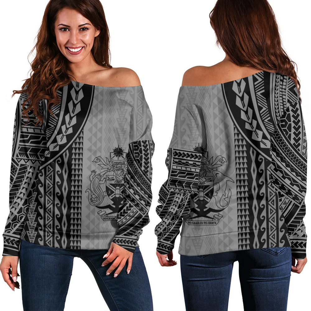 Solomon Islands Off Shoulder Sweatshirt Polynesian Tattoo